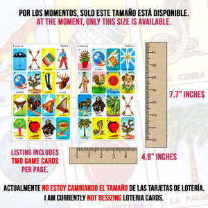 Tamaños de loteria mexicana para niños