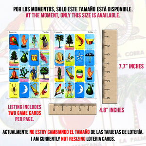 Tamaño de Tablas Loteria Mexicana Para Niños 